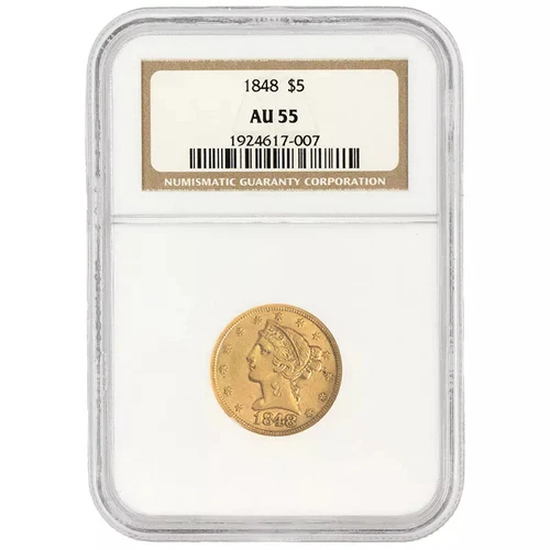 1848 Liberty $5 Gold Half Eagle - NGC AU55