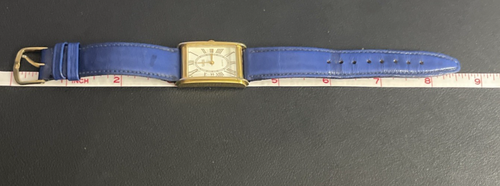 Vintage Guess Tank Watch 1991 Gold Tone Blue Leather Strap Band Japan - Picture 13 of 13