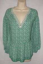 MAX STUDIO Green Floral Sz Medium Casual or Dress Lace Trim Roomy Babydoll Shirt