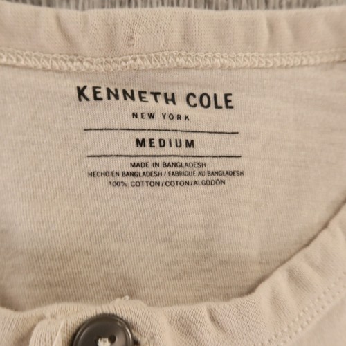 Camisa Kenneth Cole Para Hombres M Beige Tostado Henley Manga Larga Informal Suave Top - Imagen 4 de 10