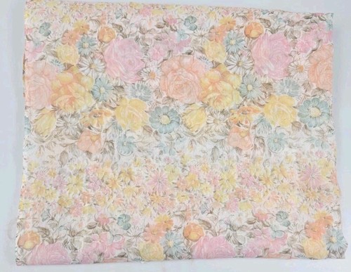 Vintage Cotton Semi Sheer Floral Fabric Roses Daisy Cottage 2 Yd Pastel 70s