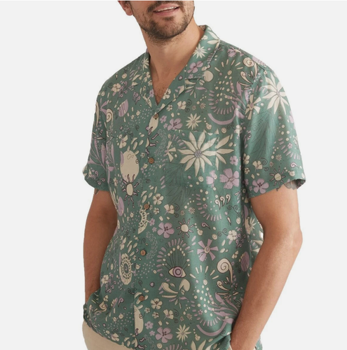 Mens Marine Layer Short-Sleeve Tencel Linen Resort Button Shirt Medium M New - Picture 3 of 5