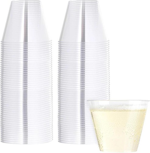 9 Oz Disposable Cups Plastic Tumblers Party Cups Clear, 100-Pack