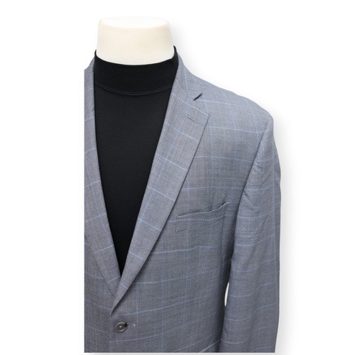 JOS A BANK mens gray blue WINDOWPANE SILK + WOOL sport coat jacket blazer 44 L - Picture 3 of 16