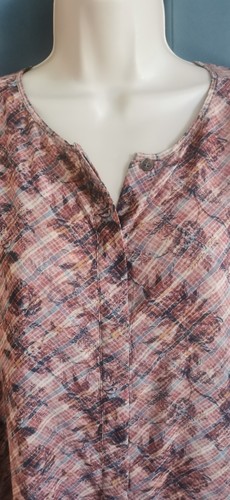 PERUVIAN CONNECTION Top Blouse Aberdeen Long Sleeve M Red Brown Button Down Uk12 - Picture 7 of 12