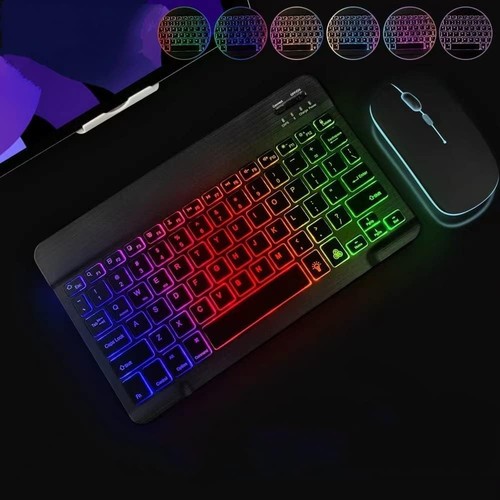 Wireless Bluetooth Keyboard And Mouse Set With 7 Color Led Backlight - Picture 2 of 7