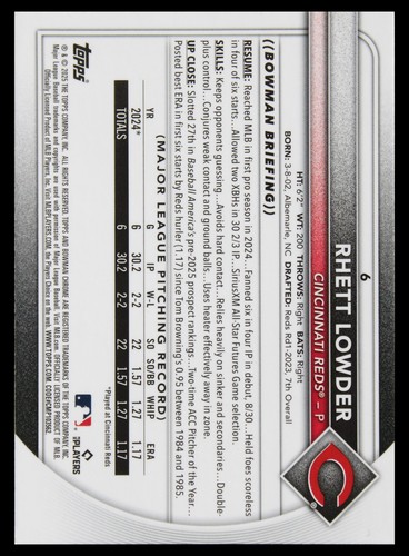 Bowman #6 Rhett Lowder Rookie 2025 cromo mega caja mojo refractor - Imagen 2 de 2