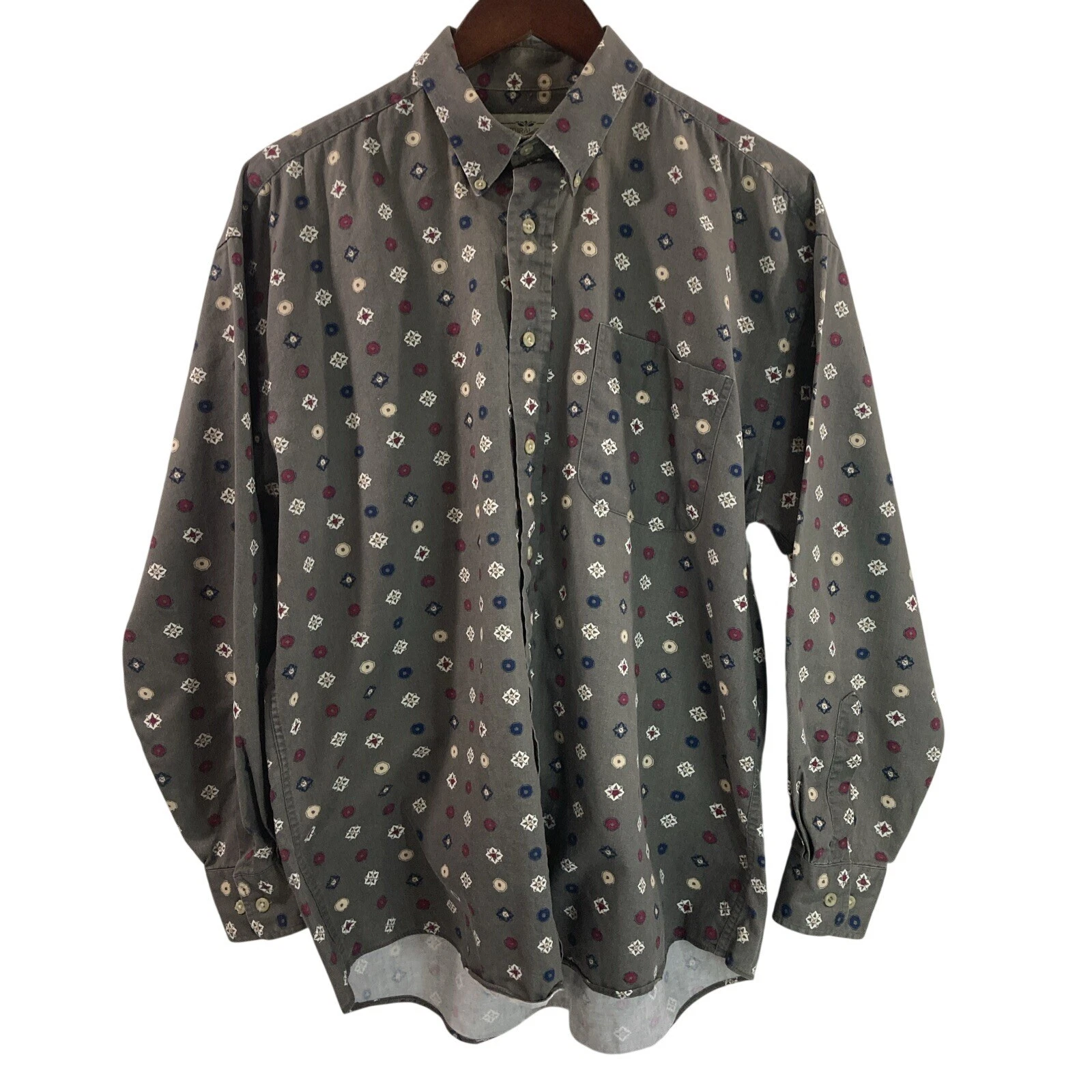 Natural Issue Mens L Green Shirt Button Down Long Sleeves Small dot shown pics