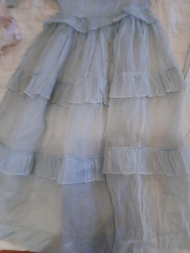 1950 Girl Full Length Debutante Blue Sheer Ruffled DRESS-Underdress-Hat-1 Glove - Picture 7 of 21