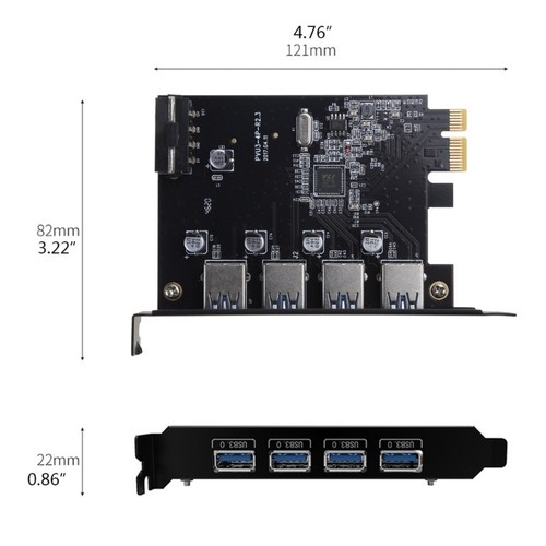 4Port USB3.0 PCI-E Expansion Card 5Gbps Power Socket 4pin Power Interface - Afbeelding 8 van 8