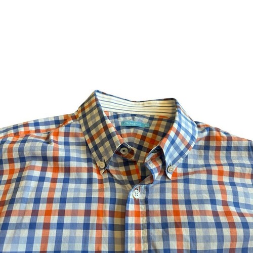 J. McLaughlin Blue White Plaid Check Button-Down Shirt Long Sleeve Cotton Medium - Picture 2 of 11