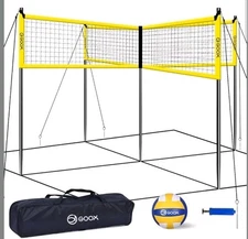  4 Square Volleyball Net Game Set, 14 FT 4-Way Volleyball Net for Backyard Beach