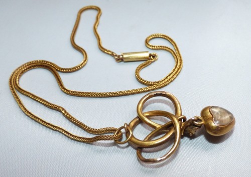 MEDALLÓN VICTORIANO CORAZÓN SERPIENTE ORO 15CT EN CADENA HUESO ARENQUE 15CT - Imagen 13 de 18