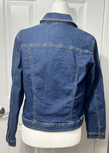 Girls Justice Denim Jean Jacket Stretch Size 18-20 Slight Distress Med Wash - Picture 3 of 4