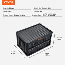 Succebuy Set of 3 45L/65L Collapsible Storage Bins Folding Stackable Utility Gar