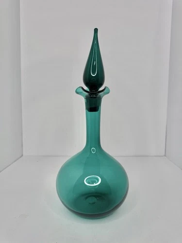 HTF Vintage MCM Blenko Glass 37 Decanter In Surf Green 13” W/stopper 1 Yr Only