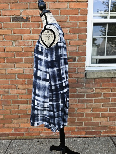 Alfani Navy Blue White Geometric Print Asymmetrical Midi Dress Women’s Size 4 - Picture 18 of 20