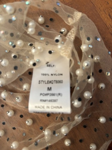 Endless Blu Sheer Crop Top Nude Pearl Rhinestones Festival Mesh Buckle Raw Edge - Afbeelding 6 van 8