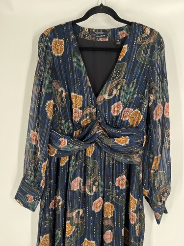 Maxi abito donna SCOTCH & SODA STARWATCHER taglia L blu floreale manica lunga foderato - Foto 3 di 15