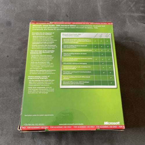 NEW Retail Microsoft Visual Studio 2005 Standard Edition ACADEMIC 5 Discs w/ Key - Picture 2 of 2