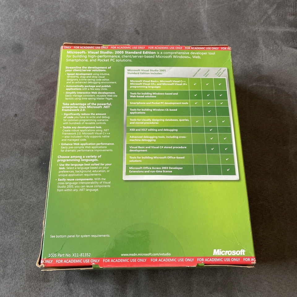 NEW Retail Microsoft Visual Studio 2005 Standard Edition ACADEMIC 5 Discs w/ Key - Image 2 of 2