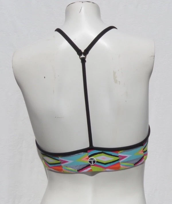 Sujetador deportivo TRINA TURK Recreation estampado de EE. UU. Geo Engineer espalda en Y parte superior talla XS Foto 3 de 4