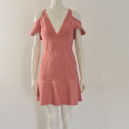 HERVE LEGER (M) Abito rosa con fascia UK 10 12 EU 38 40 'Estelle' Max Azria - Foto 7 di 21