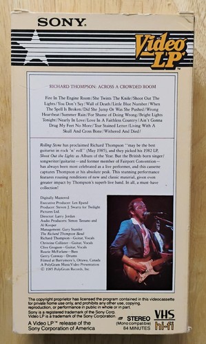 Richard Thompson - Across A Crowded Room - 1985 VHS - Sony Video LP series - Bild 2 von 6