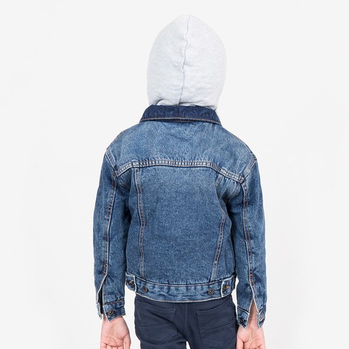 New Kids Boys Sherpa Lining Trucker Denim Hooded Jean Button Up Jacket Coat - Picture 4 of 15