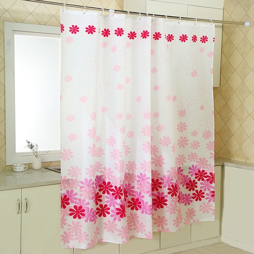 Flower Fabric Waterproof Bathroom Polyester Floral Shower Curtain With Hooks - Picture 2 of 16