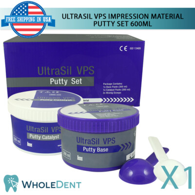 Dental VPS Putty Impression Material - 600ml Kit (300ml Base + 300ml Catalyst), USA Made