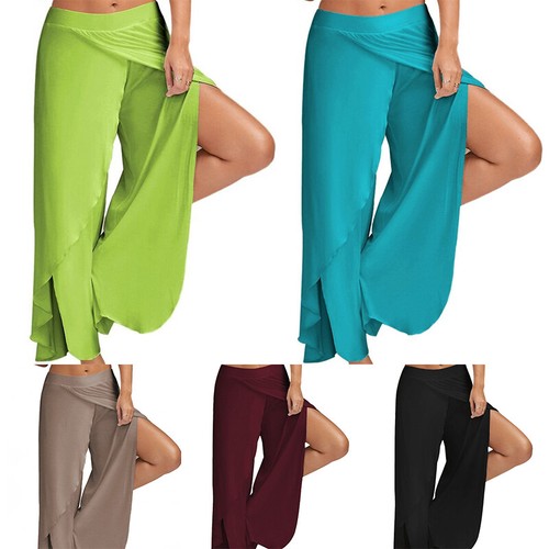 Women Harem Palazzo Yoga Split Pants High Waist Holiday Loose Wide Leg Trousers - Picture 3 of 17