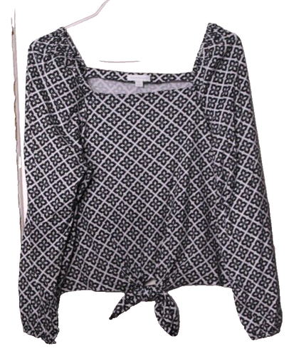 CHARTER CLUB KNIT SHIRT ladies size PXL black white beige geo print long sleeve
