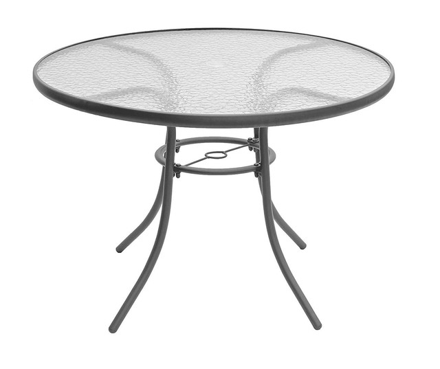Outdoor Patio Table Round Glass Garden Deck Bistro Steel Frame Dining Furniture