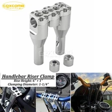 6"+1" Silver Handlebar Risers Mount 1-1/4" Bar Clamp For Harley Softail FXST