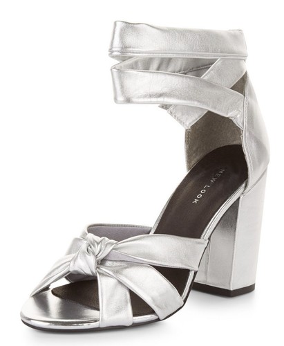 £45 NEW LOOK SIZE 3 4 5 6 7 SILVER REAL LEATHER ANKLE STRAP TIE SHOES SANDALS BN - 第 1/4 張圖片