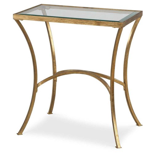 AGED GOLD LEAF FINISH METAL CLEAR BEVELED GLASS END SIDE TABLE 24641 - Picture 3 of 4