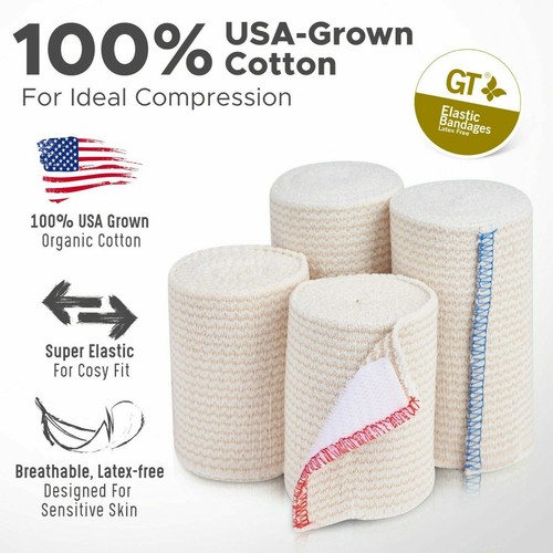 GT 3" (25 Pack) Cotton Elastic Compression Bandages Body Wrap Hook/Loop USA Made - Picture 8 of 10
