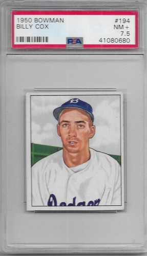 1950 BOWMAN BASEBALL Billy Cox #194 PSA 7,5 quasi nuovo + Brooklyn Dodgers - Foto 1 di 2