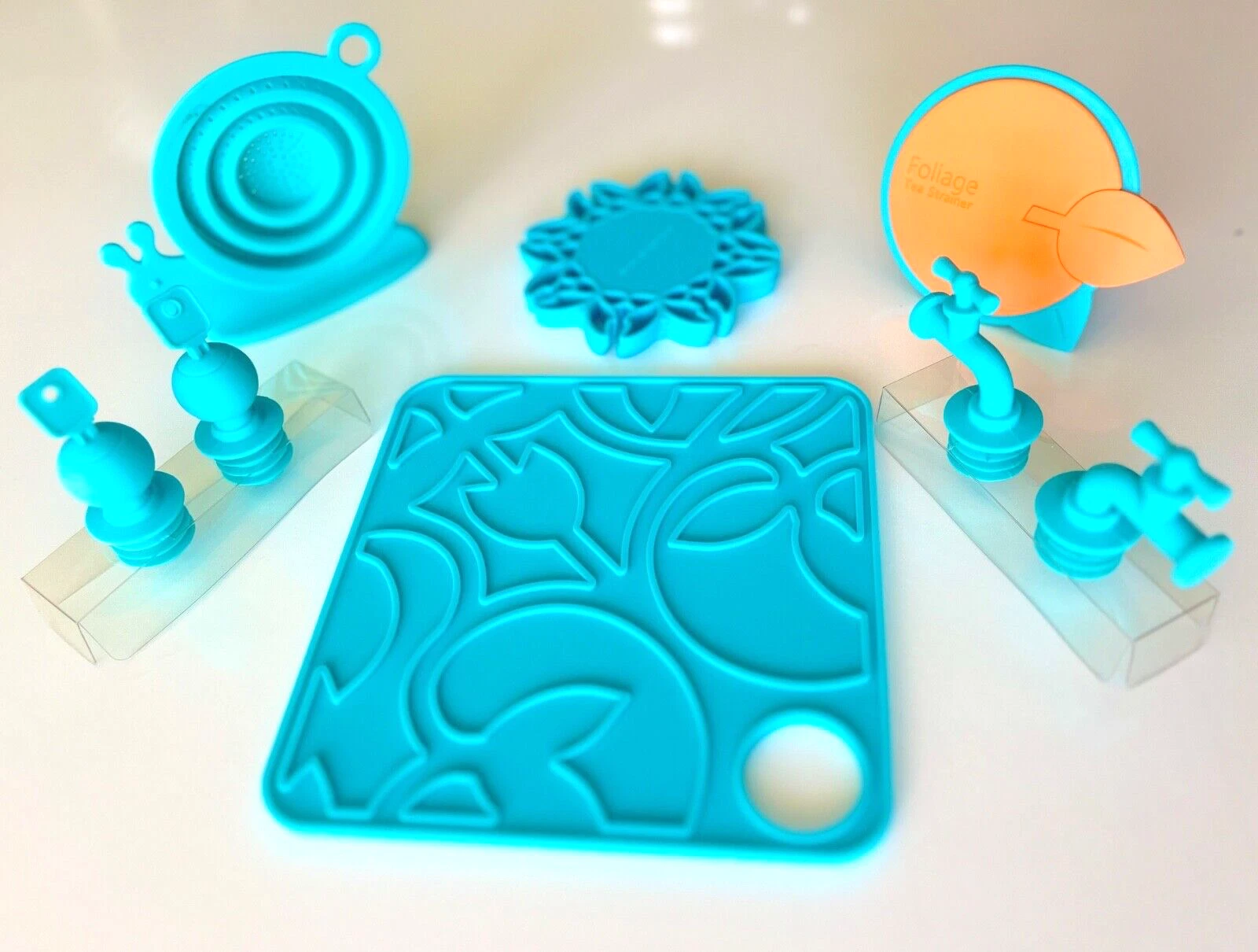 Teal Blue Tea Wine Decor Gift Collection! Stoppers Infusers Lid Coaster Trivet