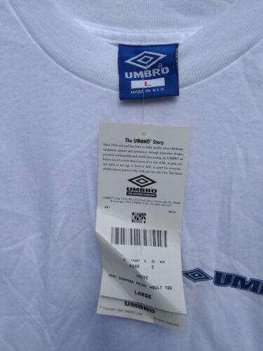 VTG NWT 90s UMBRO T-Shirt USA Made Soccer Blue Diamond Logo RUNS SMALL VTG SZ L - Picture 4 of 6