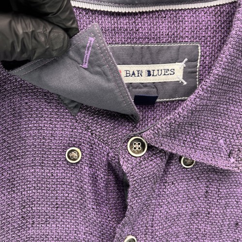 32 Bar Blues Shirt Mens XL Purple Linen Blend Button Up Long Sleeve Beach Rave - Picture 7 of 12