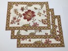 World Market Set of 3 Placemats Red Floral Print Cotton Fabric 13x19” Boho