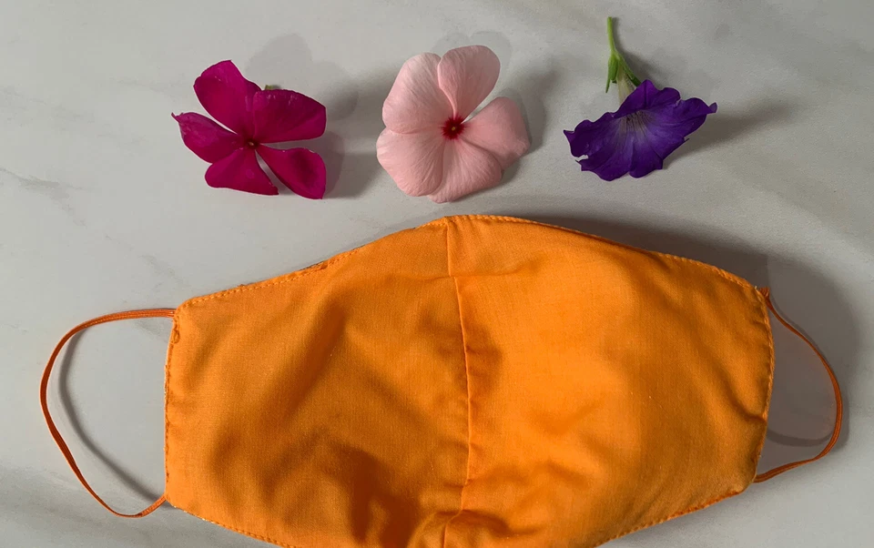 Máscara facial de seda naranja, lavable, hermosa, cachemira, novia, elegante, diseñador, EE. UU. Foto 2 de 4