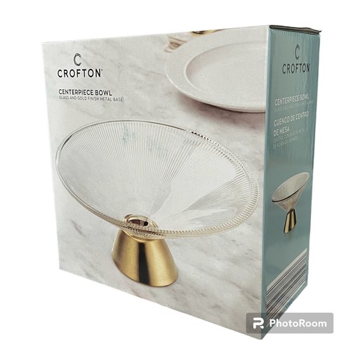 Crofton Aldi Centerpiece Bowl Clear Glass Gold Finish Metal Base 10" Wide NEW - Picture 2 of 8