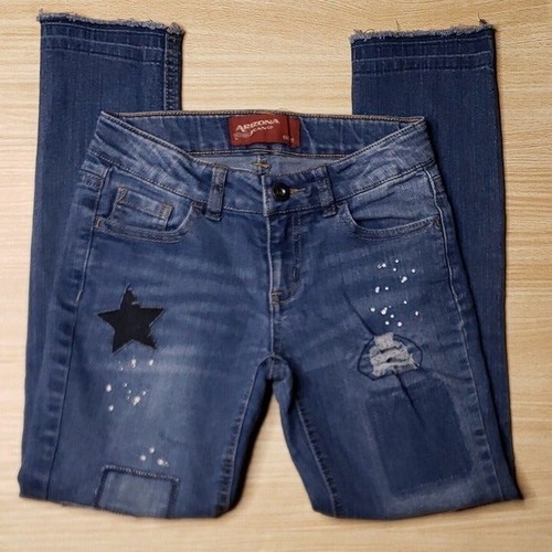 Arizona Girls Distressed Patchwork Star Skinny Jeans 8
