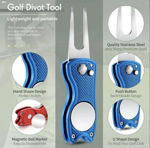 Strumento Divot Golf Pieghevole con Marcatore a Sfera (Rosso Blu Nero) - Foto 6 di 8