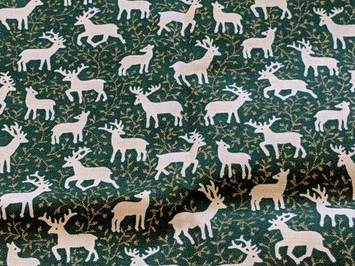 Reindeer On Green Cotton Fabric -OOP ( Joan Kessler For Concord Fabrics, 1993)