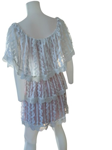 Show Me Your Mumu Ivory Lace Champagne Ruffle BOHO Dress Cap Sleeve SZ S *Read* - 第 7/19 張圖片