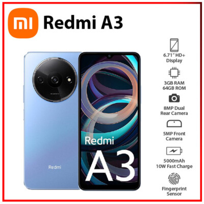 New&Unlocked) Xiaomi Redmi A3 3GB+64GB BLUE Dual SIM Android